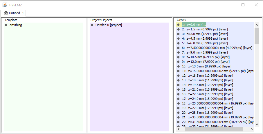 TrakEM2 project window